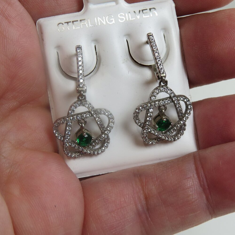Diamond & Emerald Sterling Silver Earring